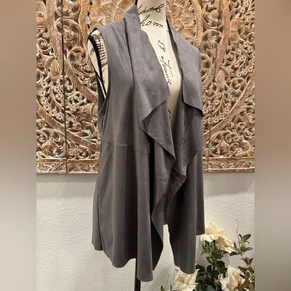 Joan Vass Faux Suede Gray Vest Cardigan- size S - Picture 3 of 10